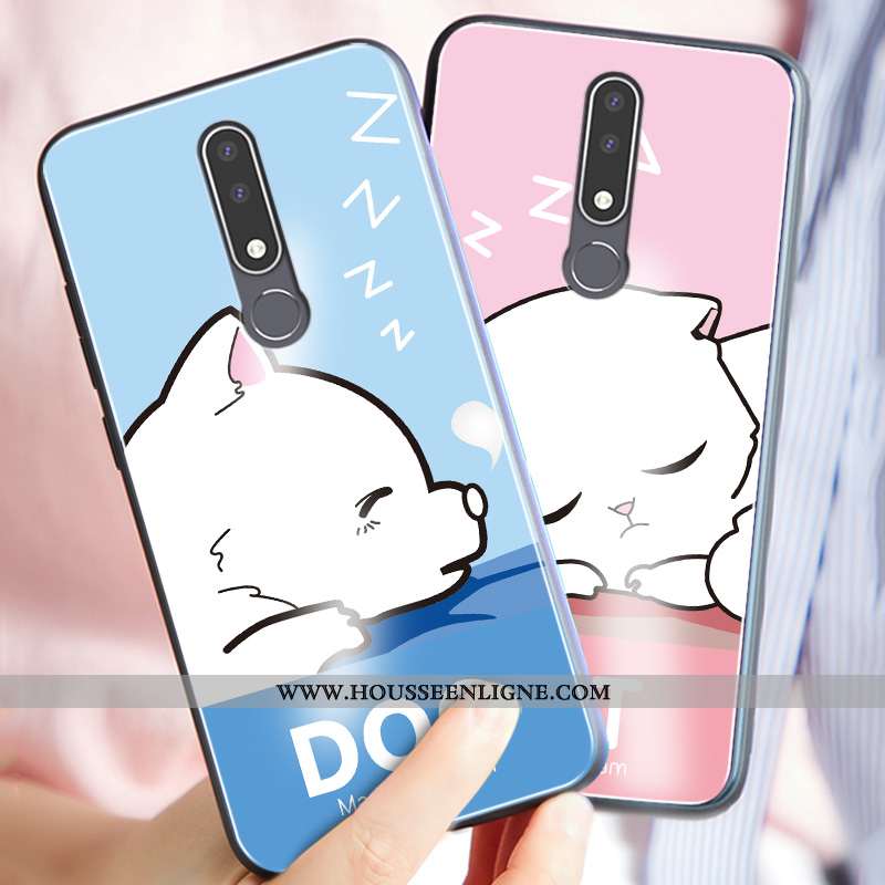 Coque Nokia 3.1 Plus Charmant Silicone Verre Difficile Protection Incassable Téléphone Portable Bleu