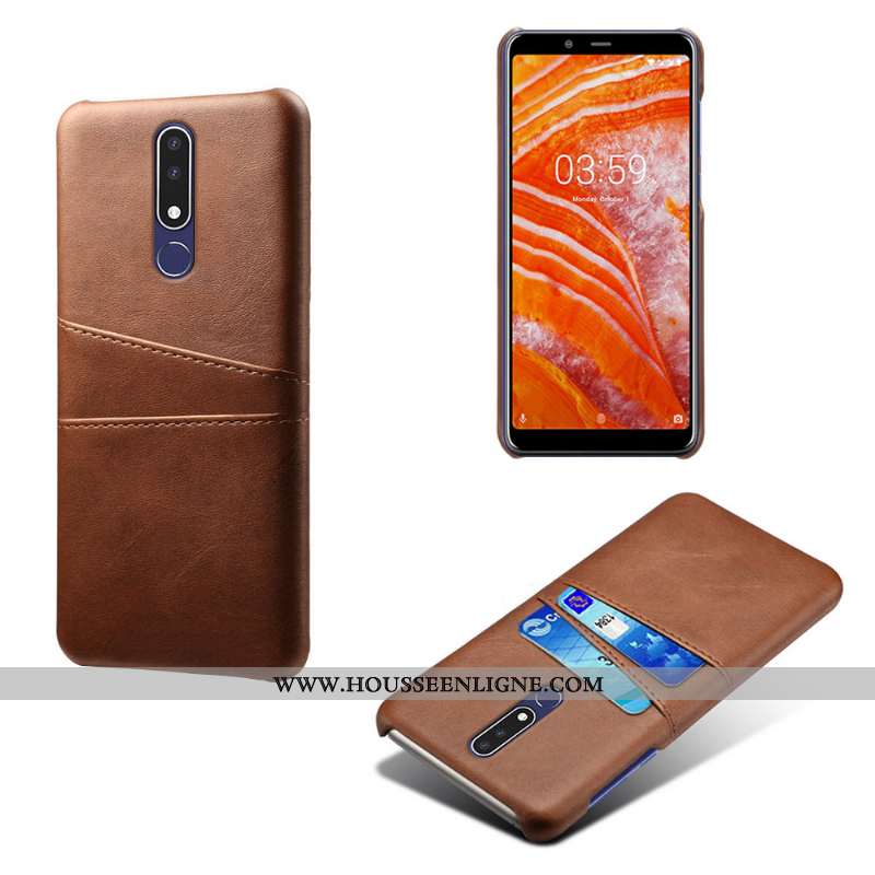 Coque Nokia 3.1 Plus Protection Marron Carte Étui Téléphone Portable