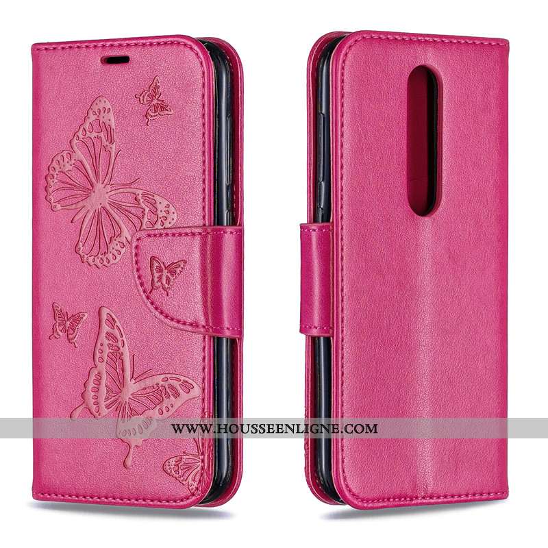 Coque Nokia 4.2 Gaufrage Cuir Téléphone Portable Étui Ornements Suspendus Couleur Unie Housse Rouge
