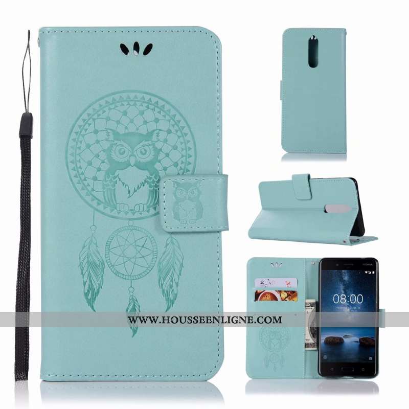 Coque Nokia 5.1 Imprimé Portefeuille Modèle Fleurie Carte Cuir Vert Étui Verte