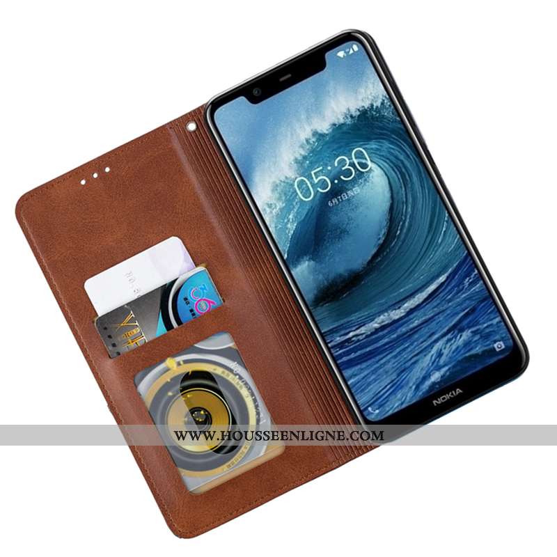Coque Nokia 5.1 Plus Cuir Protection Tout Compris Téléphone Portable Housse Rouge