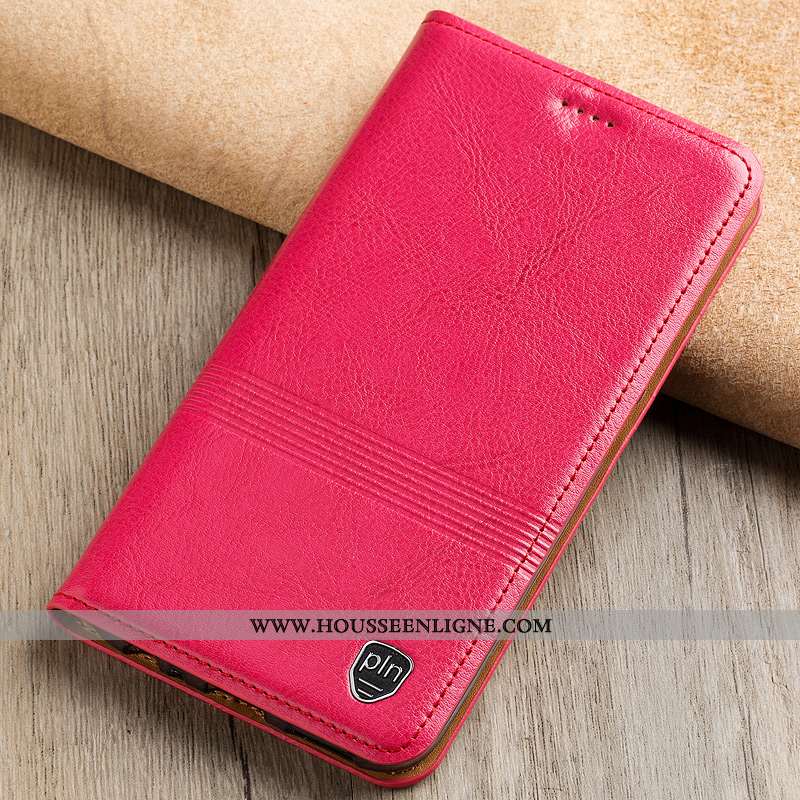 Coque Nokia 5.1 Plus Cuir Véritable Cuir Rouge Étui Téléphone Portable Rose