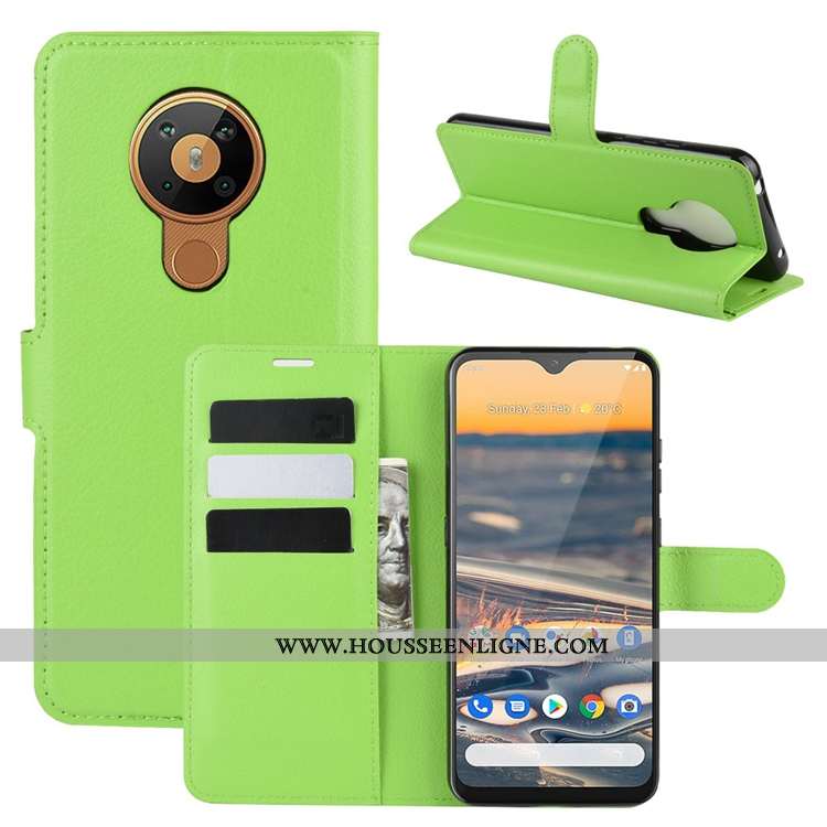 Coque Nokia 5.3 Cuir Délavé En Daim Antidérapant Carte Clamshell Incassable Verte