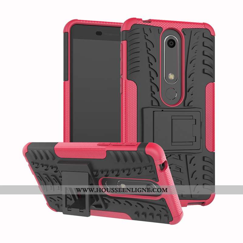 Coque Nokia 6.1 Silicone Protection Rouge Téléphone Portable Support Incassable Rose