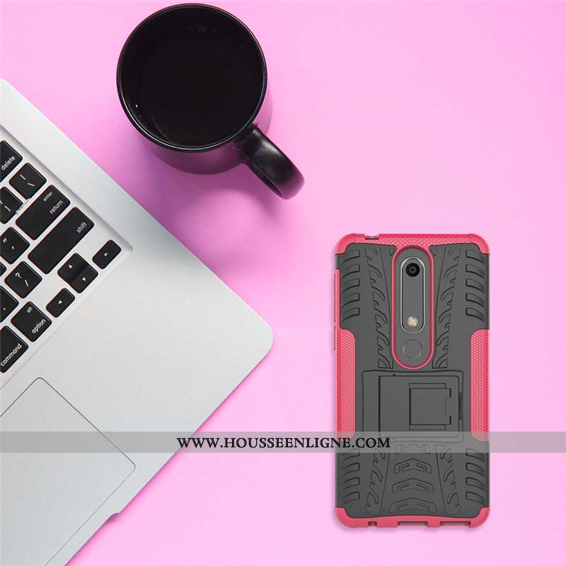Coque Nokia 6.1 Silicone Protection Rouge Téléphone Portable Support Incassable Rose