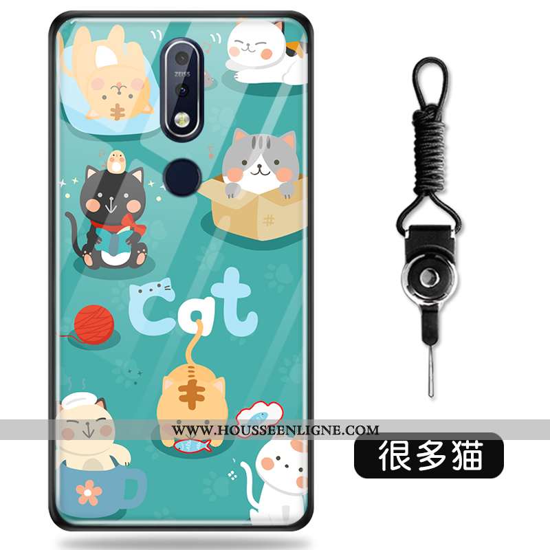 Coque Nokia 7.1 Créatif Dessin Animé Protection Personnalité Verre Vert Verte