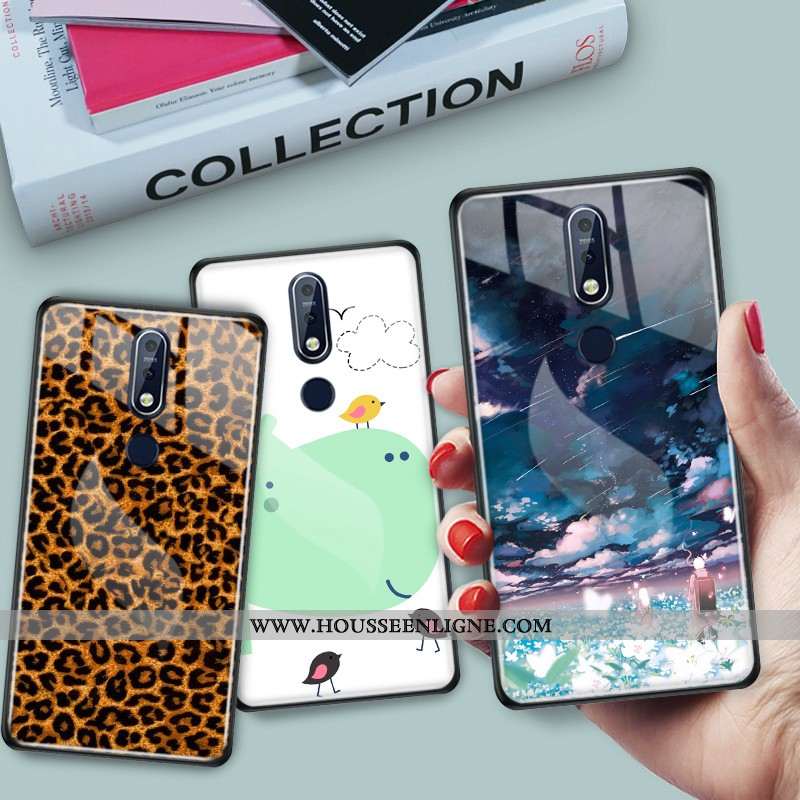 Coque Nokia 7.1 Créatif Dessin Animé Protection Personnalité Verre Vert Verte