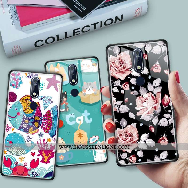 Coque Nokia 7.1 Créatif Dessin Animé Protection Personnalité Verre Vert Verte