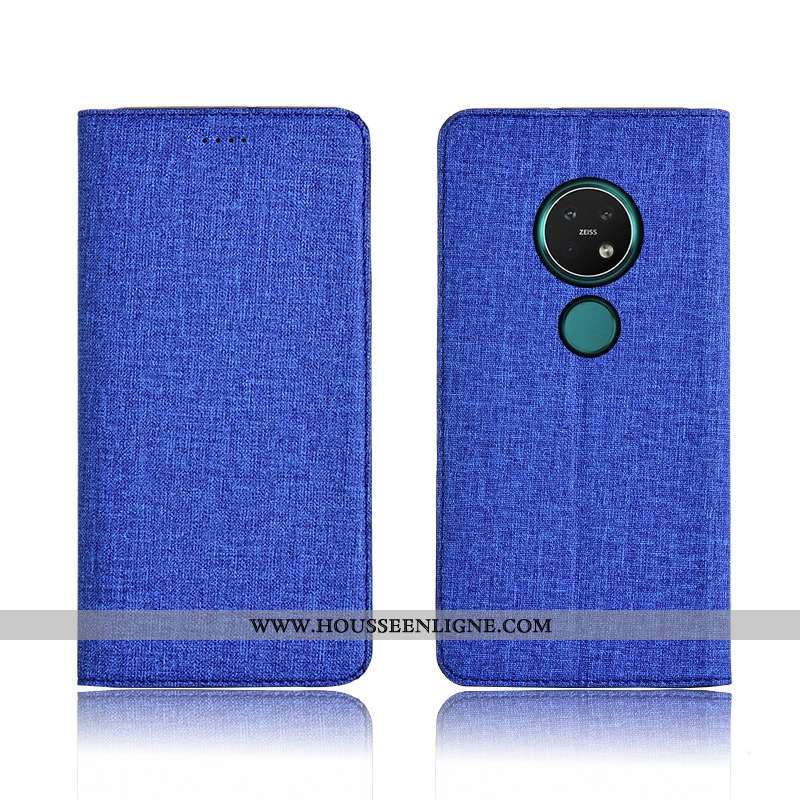 Coque Nokia 7.2 Fluide Doux Silicone Lin Incassable Étui Cuir Bleu Foncé