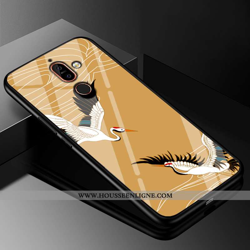 Coque Nokia 7 Plus Verre Tendance Étui Protection 2020 Grue Téléphone Portable Jaune
