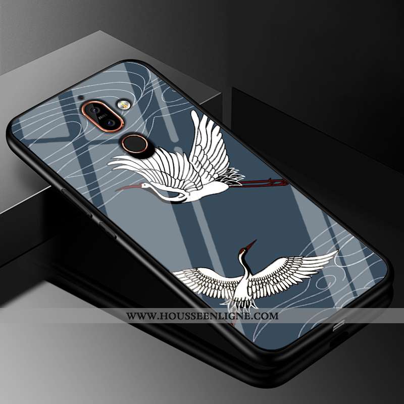 Coque Nokia 7 Plus Verre Tendance Étui Protection 2020 Grue Téléphone Portable Jaune