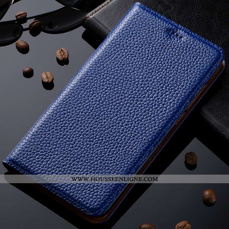 Coque Nokia 8.1 Modèle Fleurie Protection Litchi Housse Bleu Cuir Véritable Téléphone Portable