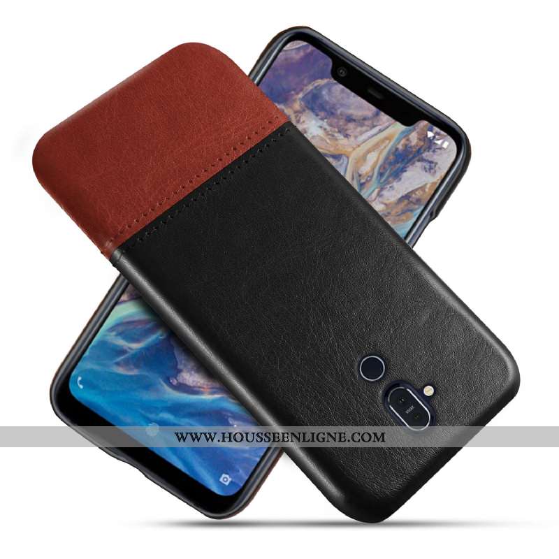 Coque Nokia 8.1 Personnalité Cuir Incassable Étui Téléphone Portable Qualité Marron