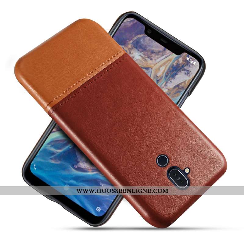 Coque Nokia 8.1 Personnalité Cuir Incassable Étui Téléphone Portable Qualité Marron