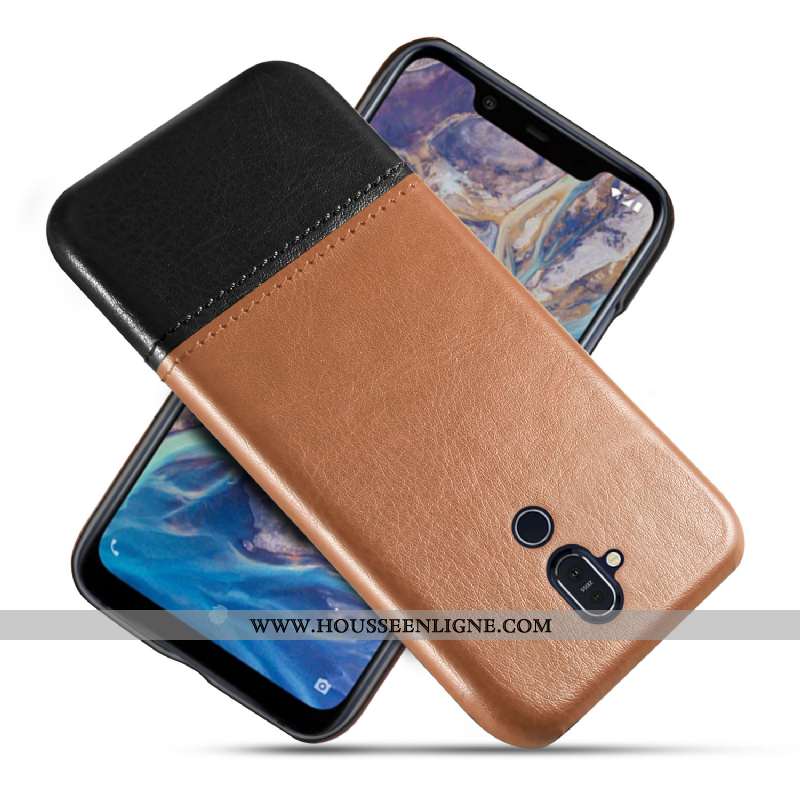 Coque Nokia 8.1 Personnalité Cuir Incassable Étui Téléphone Portable Qualité Marron