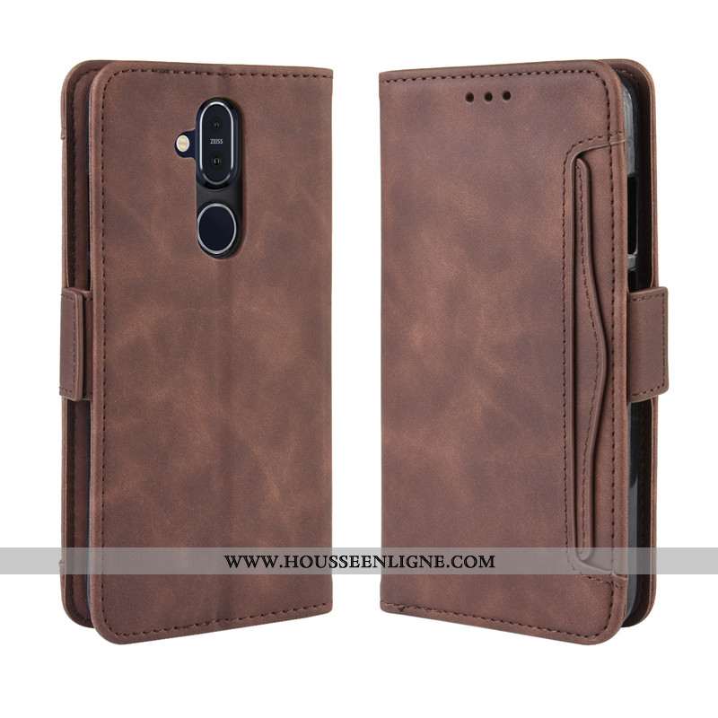 Coque Nokia 8.1 Protection Cuir Carte Housse Marron Téléphone Portable