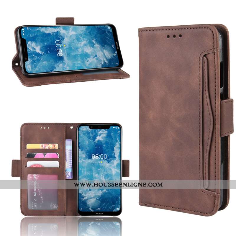 Coque Nokia 8.1 Protection Cuir Carte Housse Marron Téléphone Portable