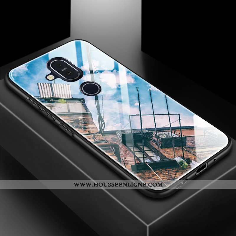 Coque Nokia 8.1 Tendance Silicone Difficile Téléphone Portable Amoureux Membrane Protection Bleu