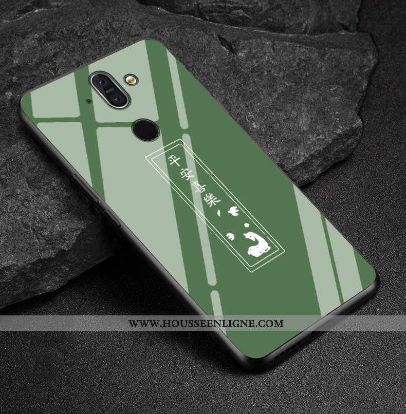 Coque Nokia 8 Sirocco Charmant Protection Délavé En Daim Incassable Vert Étui Verre Verte