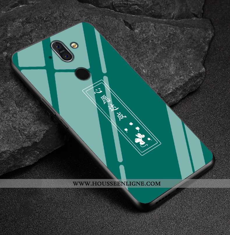 Coque Nokia 8 Sirocco Charmant Protection Délavé En Daim Incassable Vert Étui Verre Verte