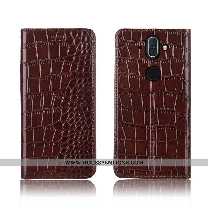 Coque Nokia 8 Sirocco Cuir Véritable Cuir Silicone Nouveau Marron Incassable Tout Compris