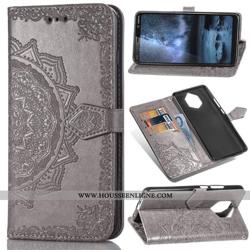 Coque Nokia 9 Pureview Gaufrage Cuir Étui Couleur Unie Ornements Suspendus Housse Noir