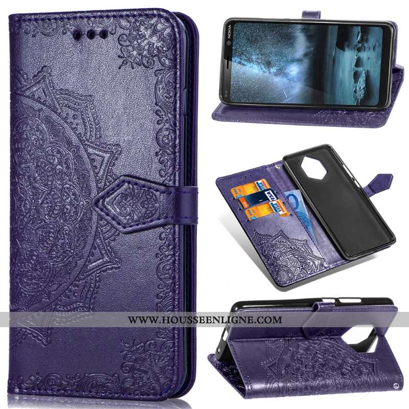 Coque Nokia 9 Pureview Gaufrage Cuir Étui Couleur Unie Ornements Suspendus Housse Noir
