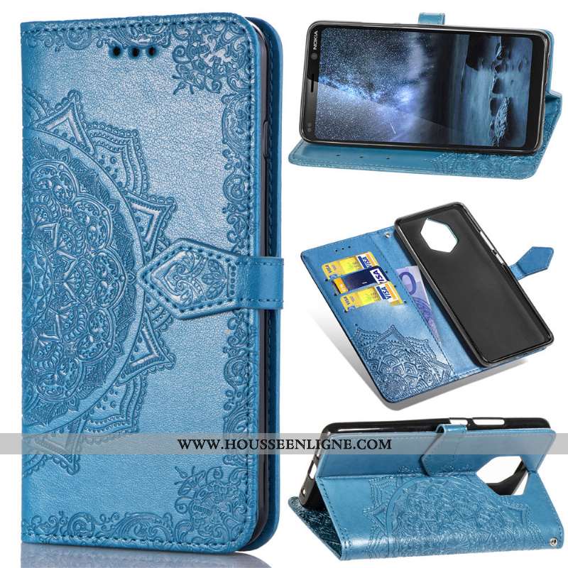 Coque Nokia 9 Pureview Gaufrage Cuir Étui Couleur Unie Ornements Suspendus Housse Noir