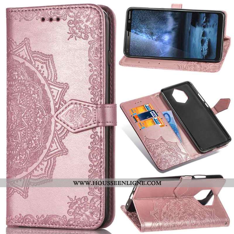 Coque Nokia 9 Pureview Gaufrage Cuir Étui Couleur Unie Ornements Suspendus Housse Noir