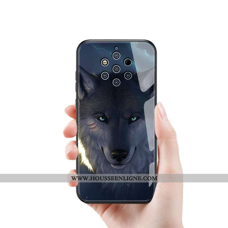Coque Nokia 9 Pureview Silicone Protection Créatif Difficile Verre Tendance Bleu