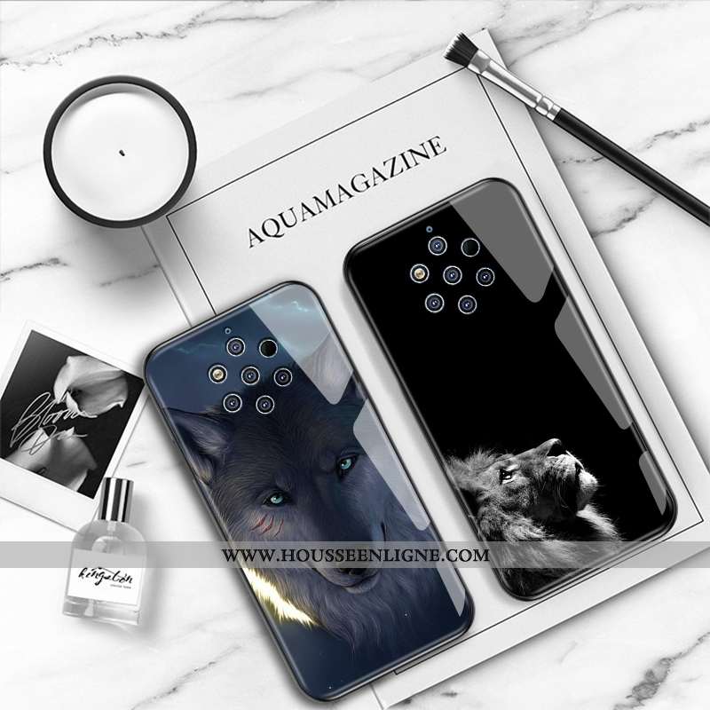 Coque Nokia 9 Pureview Silicone Protection Créatif Difficile Verre Tendance Bleu