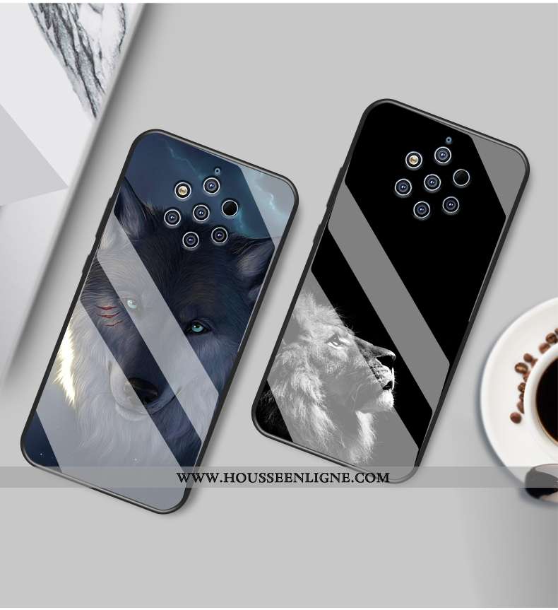 Coque Nokia 9 Pureview Silicone Protection Créatif Difficile Verre Tendance Bleu