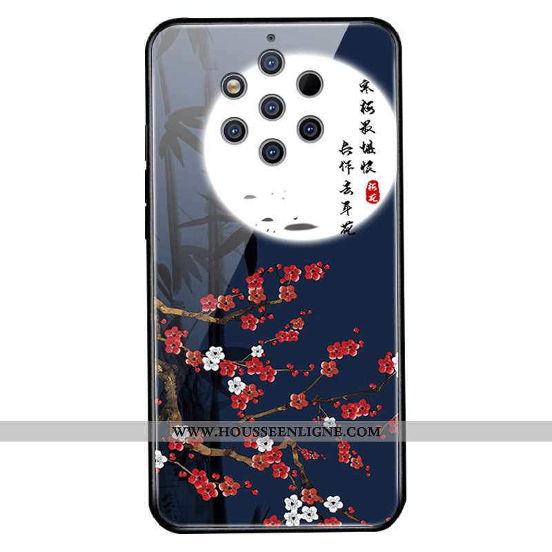 Coque Nokia 9 Pureview Verre Créatif Téléphone Portable Net Rouge Bleu Marin Étui Bleu Foncé