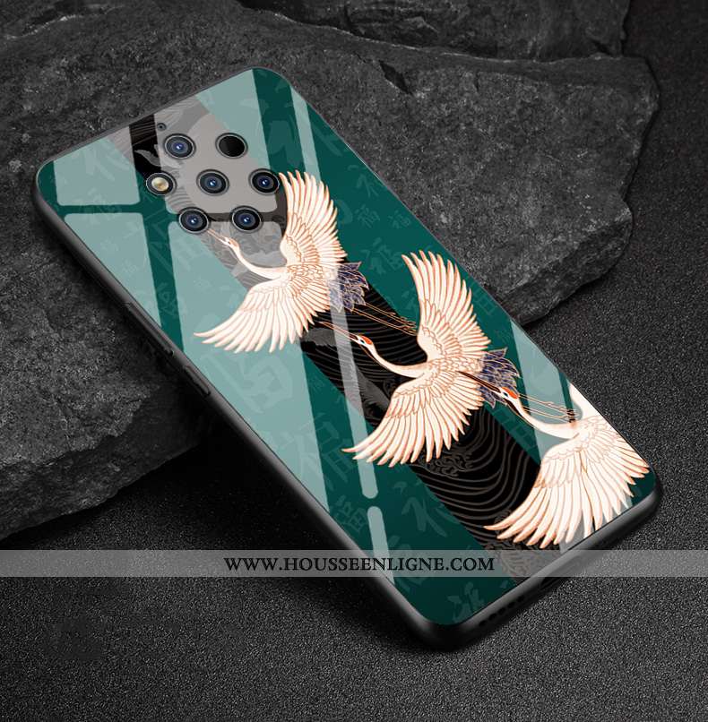Coque Nokia 9 Pureview Verre Créatif Téléphone Portable Net Rouge Bleu Marin Étui Bleu Foncé