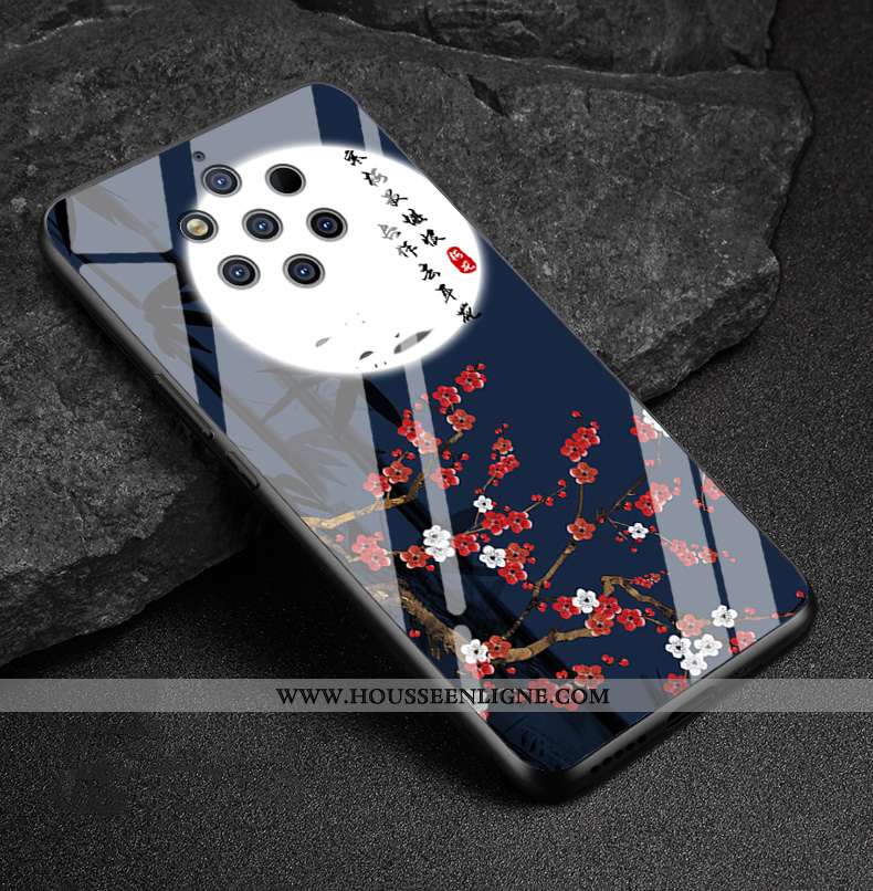 Coque Nokia 9 Pureview Verre Créatif Téléphone Portable Net Rouge Bleu Marin Étui Bleu Foncé