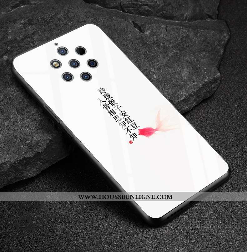 Coque Nokia 9 Pureview Verre Créatif Téléphone Portable Net Rouge Bleu Marin Étui Bleu Foncé