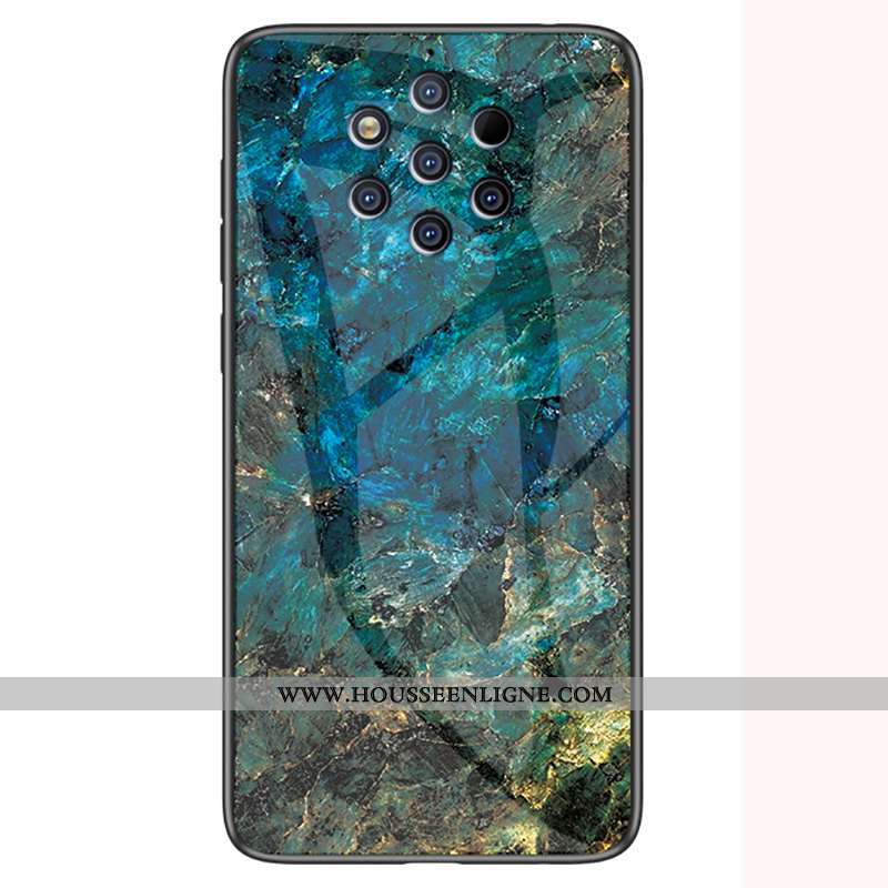 Coque Nokia 9 Pureview Verre Personnalité Modèle Fleurie Incassable Étui Grand Vert Verte