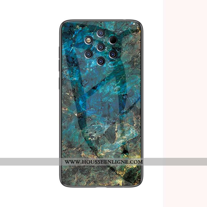 Coque Nokia 9 Pureview Verre Personnalité Modèle Fleurie Incassable Étui Grand Vert Verte