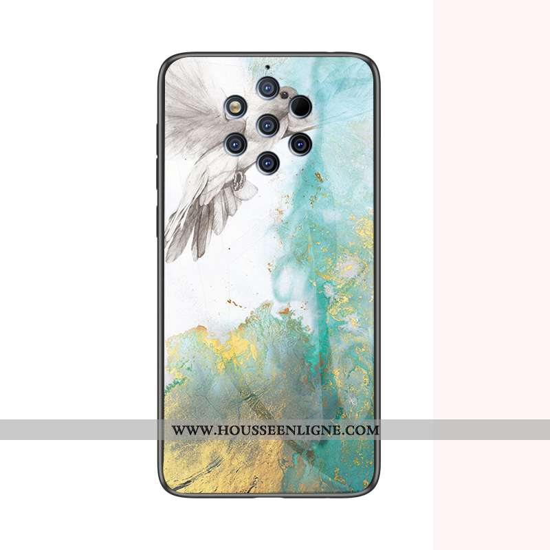 Coque Nokia 9 Pureview Verre Personnalité Modèle Fleurie Incassable Étui Grand Vert Verte