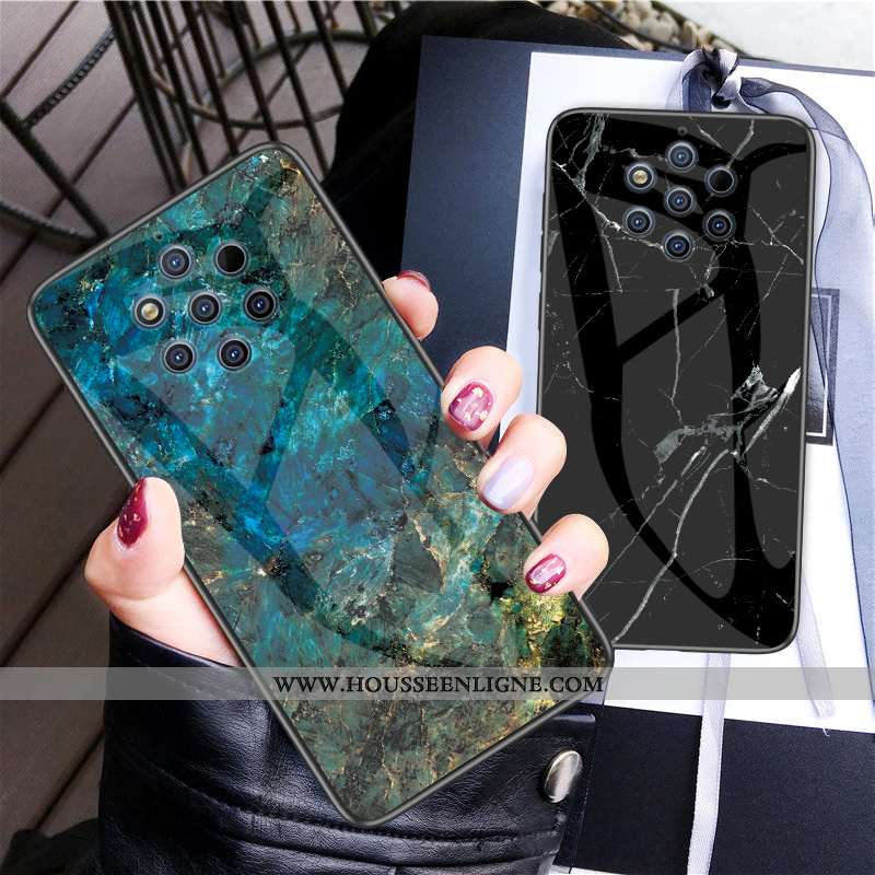 Coque Nokia 9 Pureview Verre Personnalité Modèle Fleurie Incassable Étui Grand Vert Verte