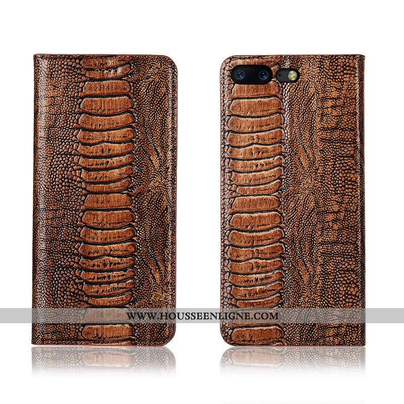 Coque Oneplus 5 Cuir Véritable Cuir Incassable Protection Noir Clamshell Silicone