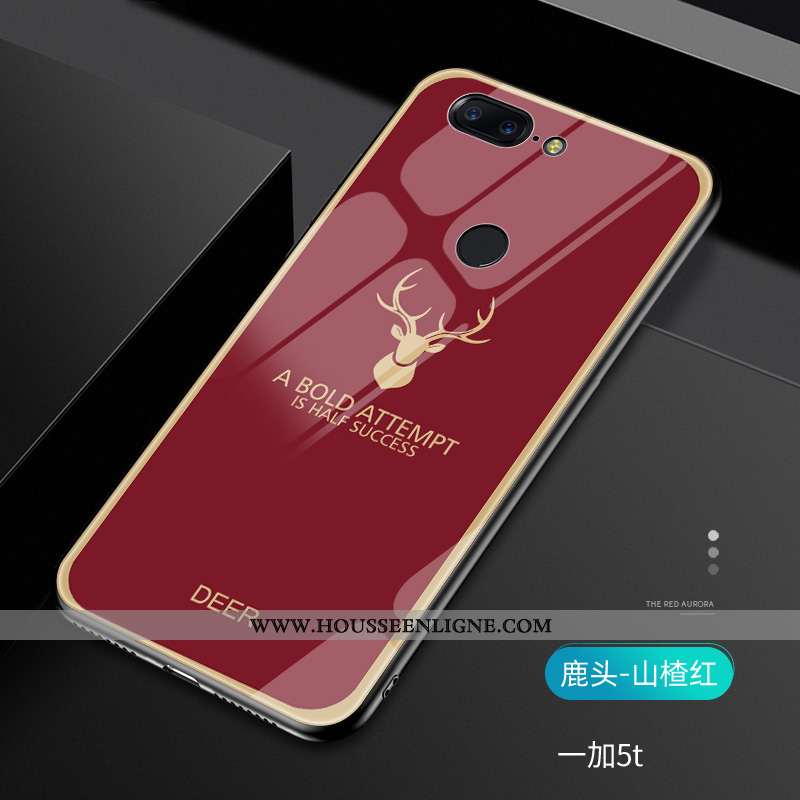 Coque Oneplus 5t Créatif Tendance Téléphone Portable Rouge Verre Vert Net Rouge