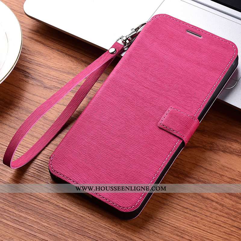 Coque Oneplus 6 Cuir Protection Tout Compris Rouge Portefeuille Étui Rose