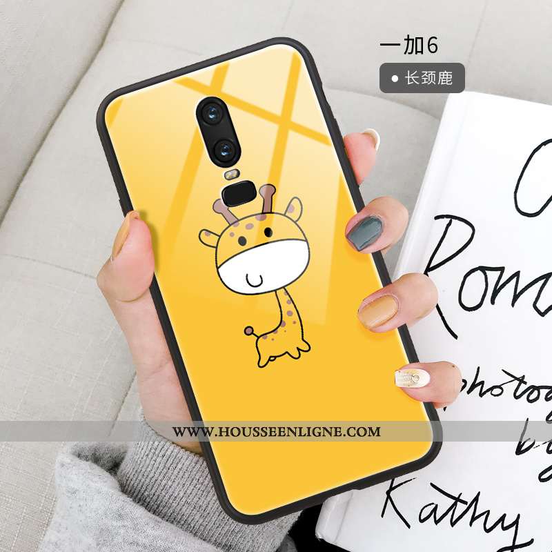 Coque Oneplus 6 Dessin Animé Fluide Doux Ornements Suspendus Miroir Jaune Étui Support