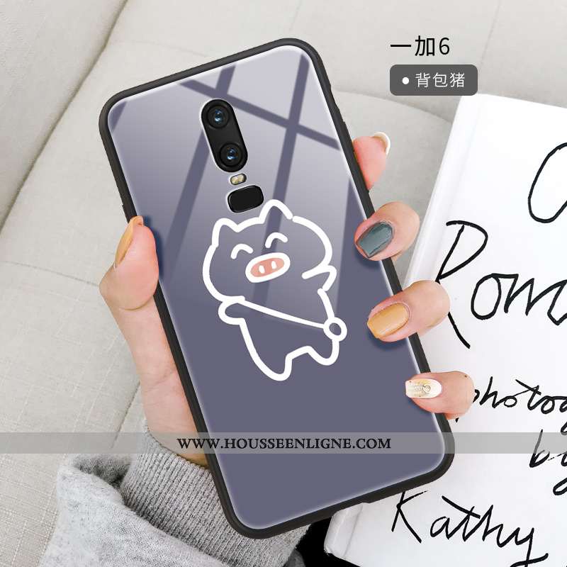 Coque Oneplus 6 Dessin Animé Fluide Doux Ornements Suspendus Miroir Jaune Étui Support