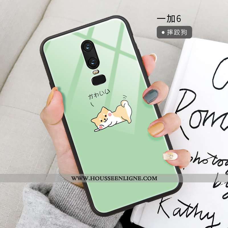 Coque Oneplus 6 Dessin Animé Fluide Doux Ornements Suspendus Miroir Jaune Étui Support