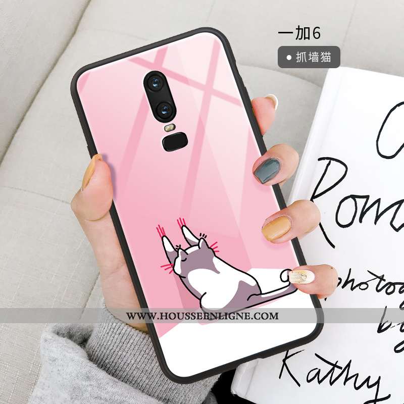 Coque Oneplus 6 Dessin Animé Fluide Doux Ornements Suspendus Miroir Jaune Étui Support