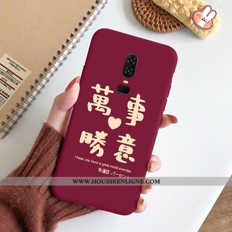 Coque Oneplus 6 Fluide Doux Silicone Délavé En Daim Simple Tout Compris Rouge