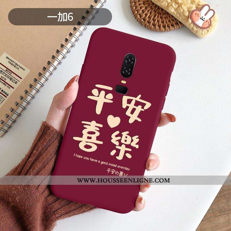 Coque Oneplus 6 Fluide Doux Silicone Délavé En Daim Simple Tout Compris Rouge