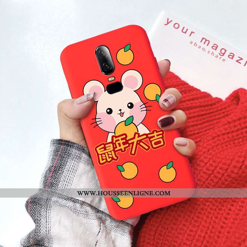 Coque Oneplus 6 Légère Fluide Doux Silicone Tout Compris Amoureux Charmant Rouge